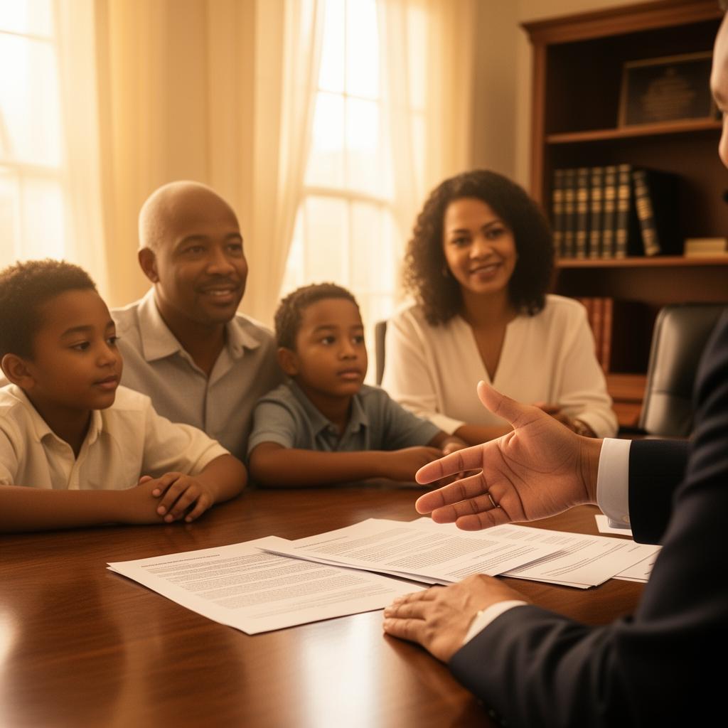 Immigrant family meeting with their immigration legal team for a case consultation